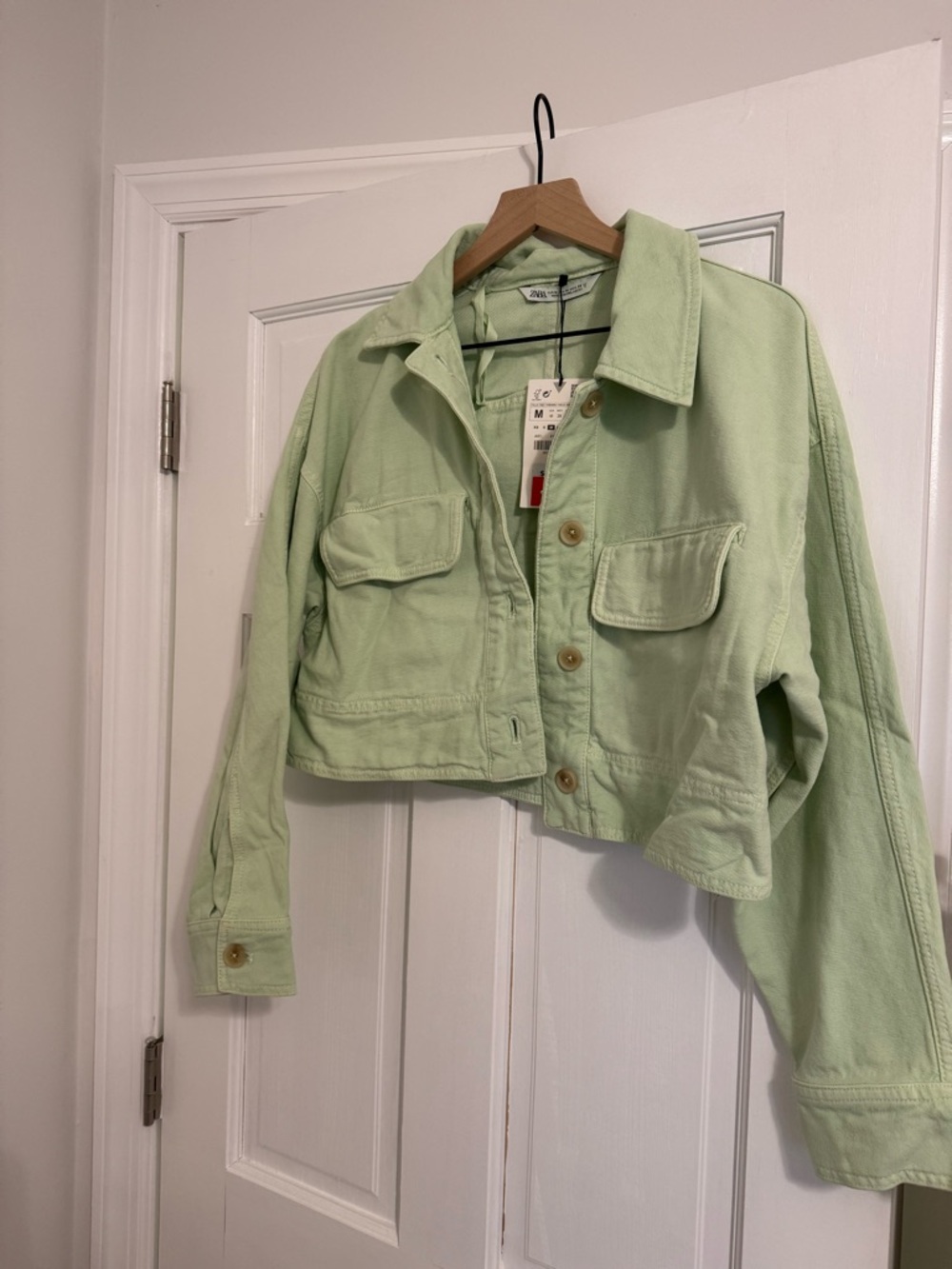 Zara Mint Green Cropped Utility Jacket